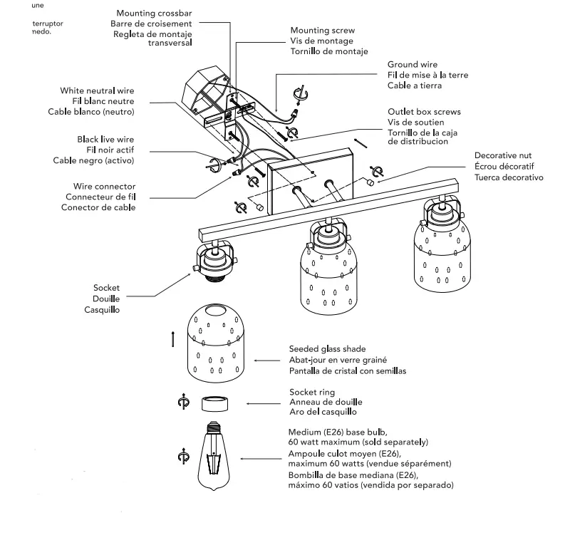 globe 91002139 Rockhampton 24 in. 3-Light Matte Black Vanity Light FIG 2