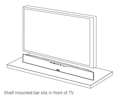 polkaudio SurroundBAR 4000 Instant Home Theater - Shelf mounted bar sits in front of TV