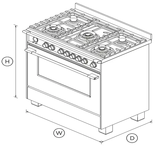 FISHER and PAYKEL OR90SCG6B1 Self Cleaning 5 Burners Freestanding Cooker - DIMENSIONS