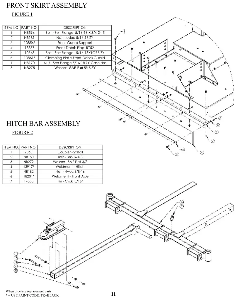 Swisher Commercial Pro Country Cut Trail Cutter - FRONT SKIRT ASSEMBLY & HITCH BAR ASSEMBLY
