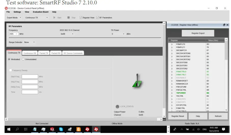 muonio CC2538 Radio Module- SmartRF Studio