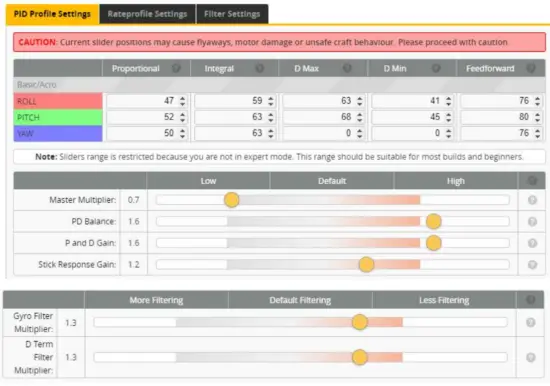 FLYWOO VISTA 2 PID and filter settings