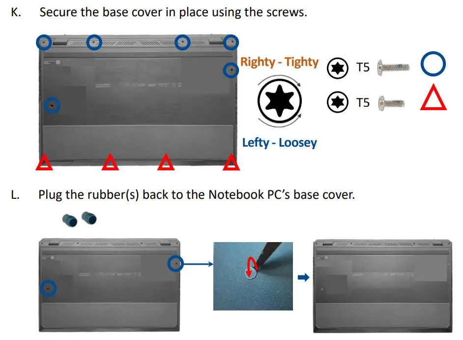 ASUS UX581LV Customer Self Repair User Guide - Assembly Notice