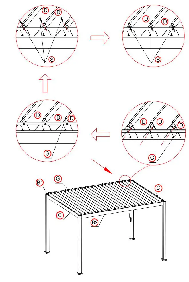 DANCOVER Pergola Gazebo Mirador 3x4m Installation Guide - Make the shutter as vertical