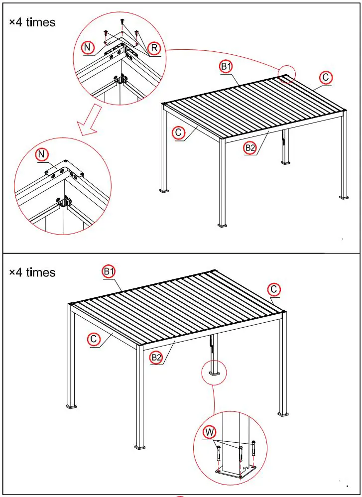 DANCOVER Pergola Gazebo Mirador 3x4m Installation Guide - Make the shutter as vertical