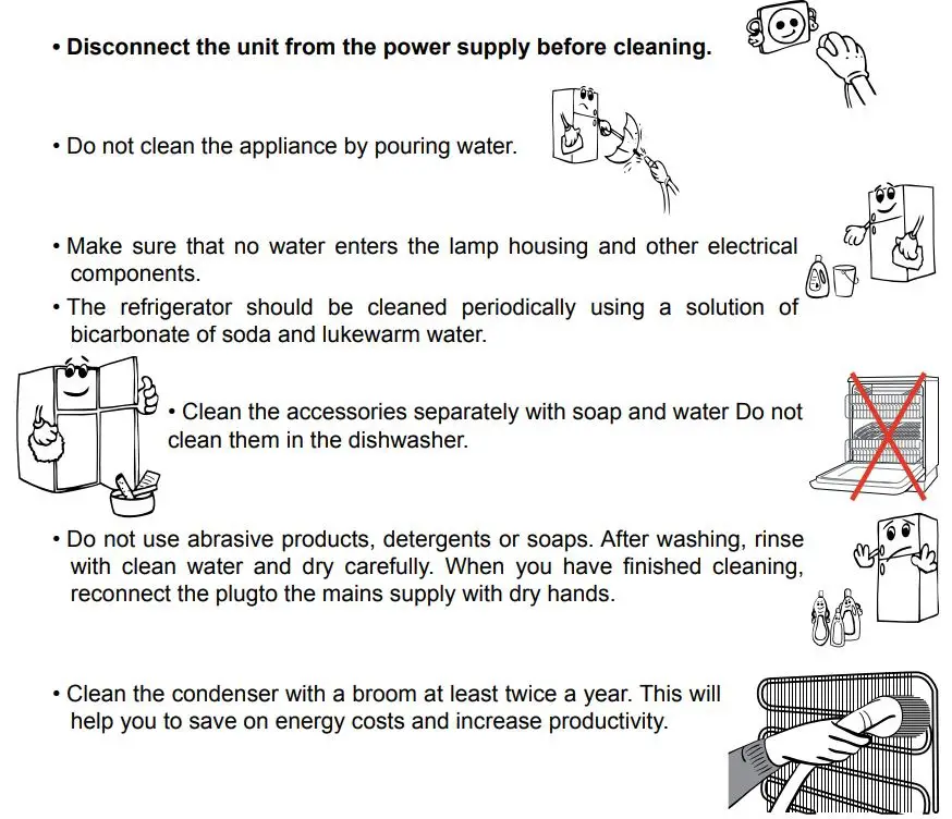 KONCAR HC1A60348BFN Freestanding Refrigerator User Manual - CLEANING AND MAINTENANCE