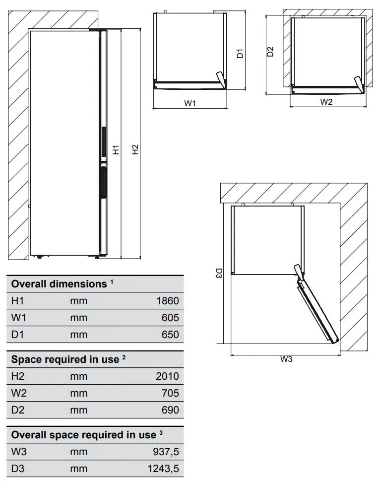 KONCAR HC1A60348BFN Freestanding Refrigerator User Manual - Dimensions
