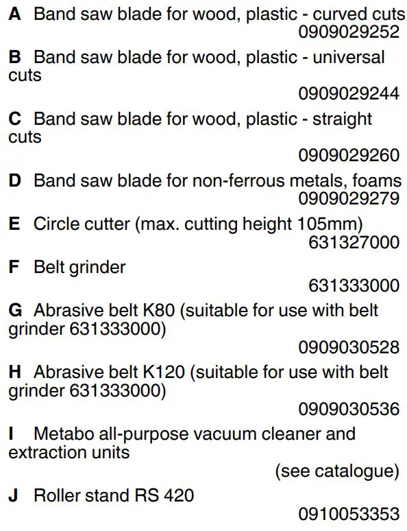 metabo 619009000 BAS 318 Precision WNB Instruction Manual - Accessories