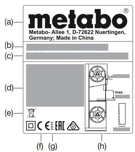 metabo 619009000 BAS 318 Precision WNB Instruction Manual - Information on the nameplate