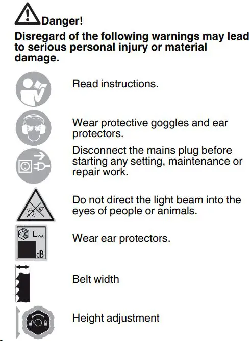 metabo 619009000 BAS 318 Precision WNB Instruction Manual - Symbols on the Machine