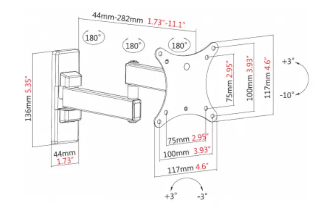 VISION VFM-WA1X1B Black Monitor Wall Arm 100x100 1
