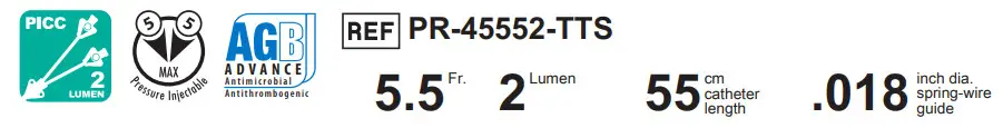 PR-45552-TTS Pressure Injectable Arrowg+ard Blue Advance Two-Lumen PICC pre-loaded with Arrow VPS TipTracker Stylet - icon 1