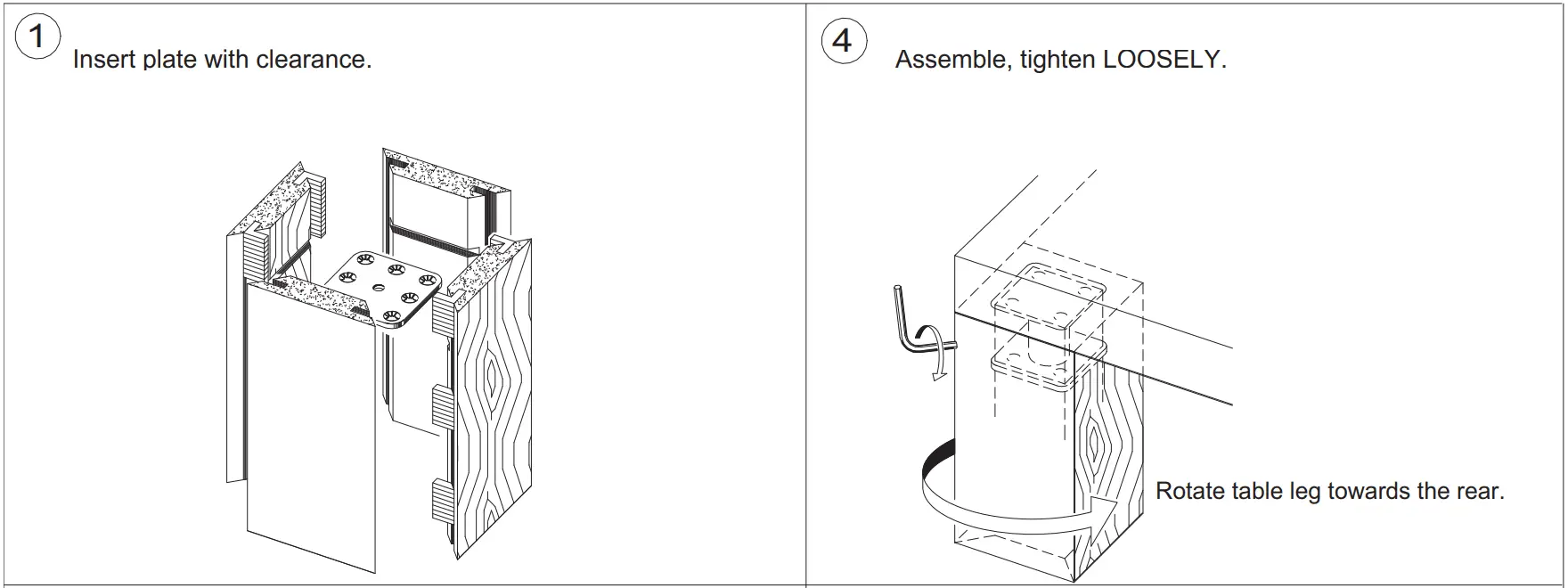 Table leg assembly 120 x 120 mm, hollow, centric