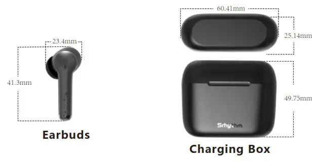 Srhythm S3 Active Noise Cancelling Earbuds - Product Dimensions