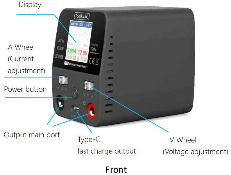 ToolkitRC P200 200W 10A High Power Charger - Front