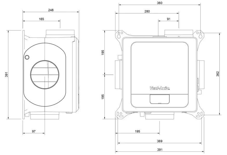 Vent-Axia MVDC-MS Lo-Carbon MVDC and Sentinel- Spigot diameters
