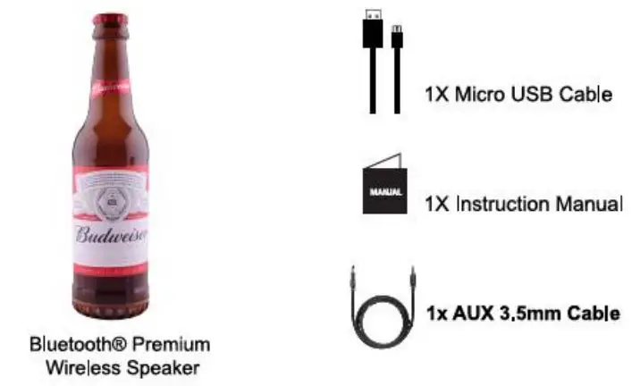 Budweiser BW-BBS-001 Bottle Speaker Instruction Manual - Package Contents