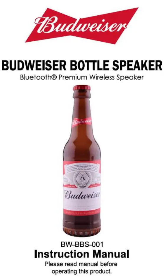 Budweiser BW-BBS-001 Bottle Speaker Instruction Manual