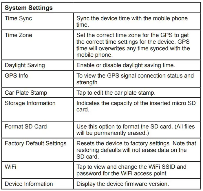 Uniden DASH VIEW 30R Vehicle Recorder - System Setting