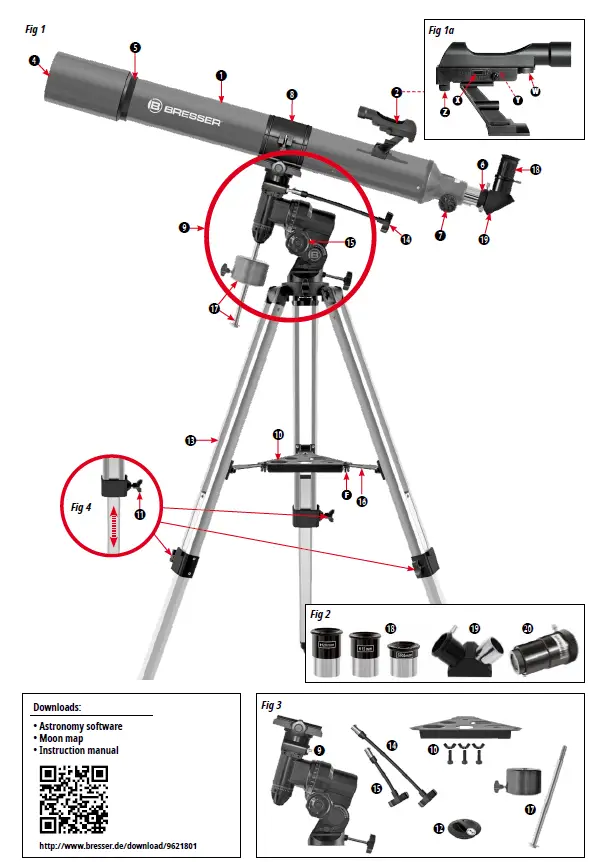BRESSER 9621801 Space Explorer 90-900 EQ Refracting Telescope fig 1