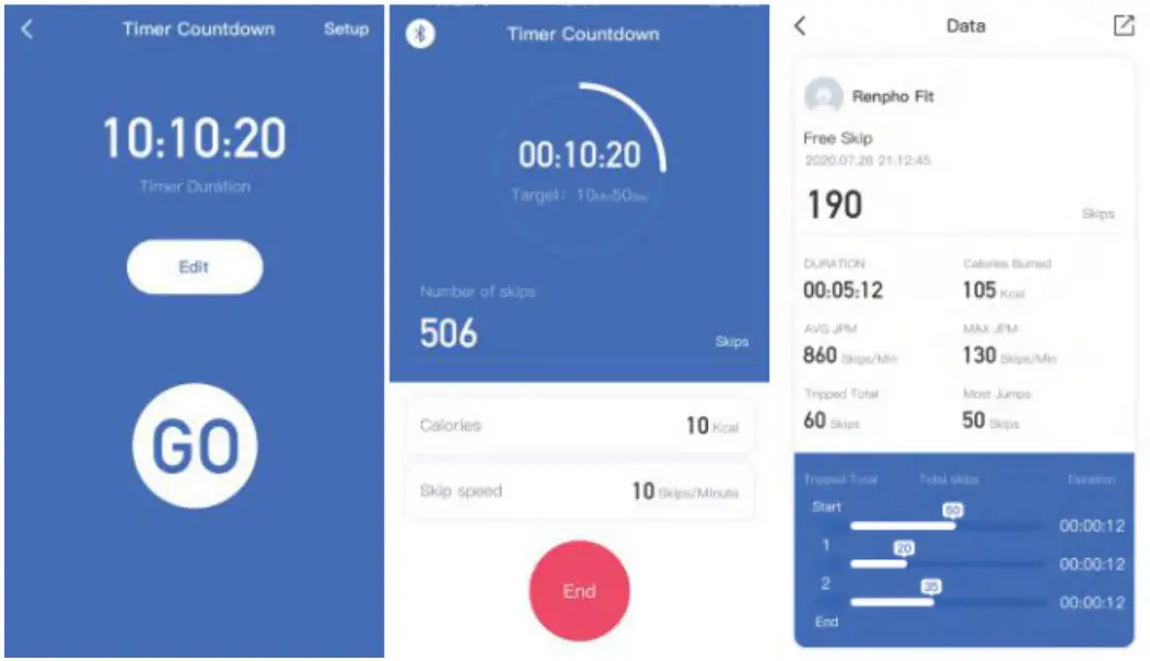 RENPHO R-Q001 Smart Healthy Living Smart Jump Rope - duration