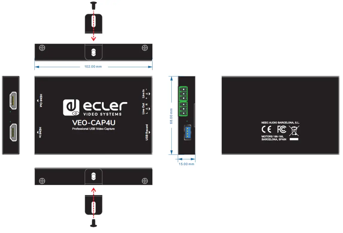 ECLER VEO CAP4U AV INTERFACES Professional USB Video Capture - MECHANICAL DIAGRAM