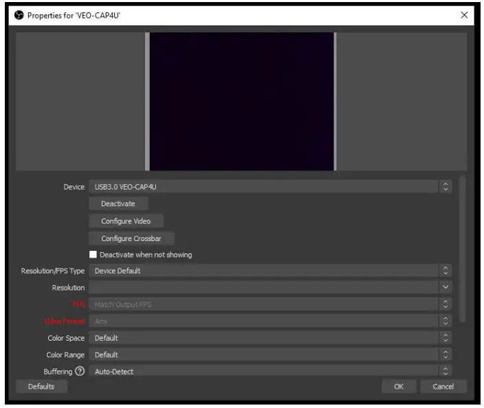 ECLER VEO CAP4U AV INTERFACES Professional USB Video Capture - configure the video