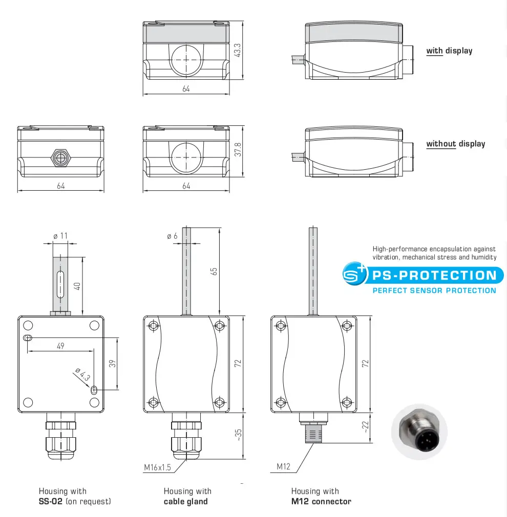 S S REGELTECHNIK THERMASGARD ATM2 Outside Temperature or Wet Room Temperature Measuring Transducer - Dimensional