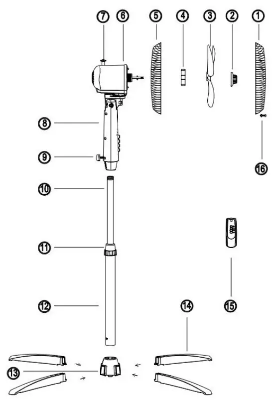 oceanic OCEAVP45B2 Remote Control Stand Fan - Structure