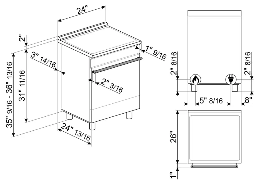 smeg SPR24UGGX 24 Inch Professional Gas Range - Fig
