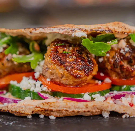 Harissa Meatballs & Stuffed Pita