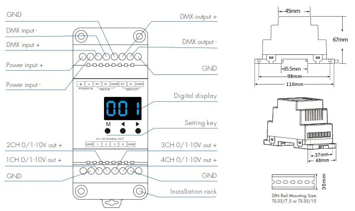 SuperLightingLED DL 4 Channels 0 1 10V DMX512 Decoder- fig