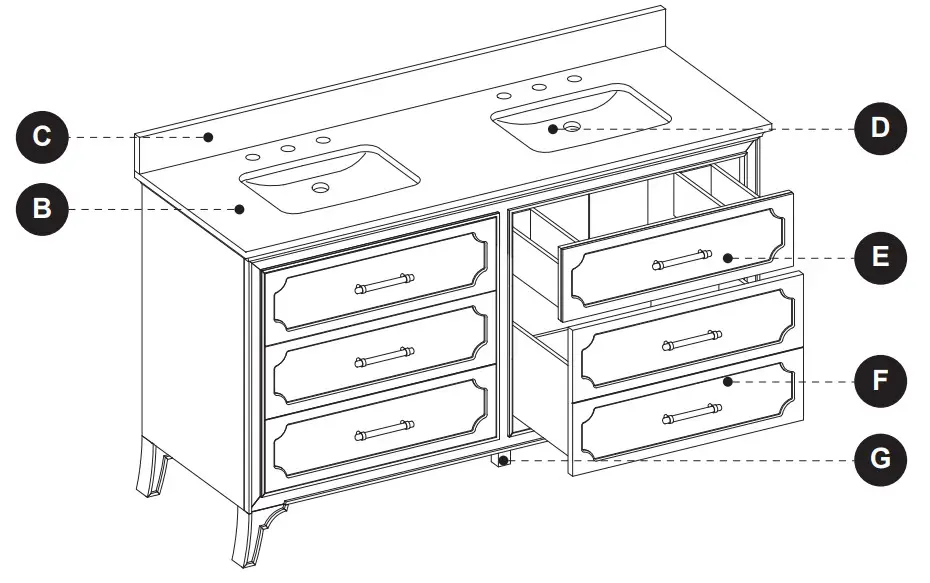 allen roth 1605VA-60-279-926 60-In Vanity with Top - PARTS LIST