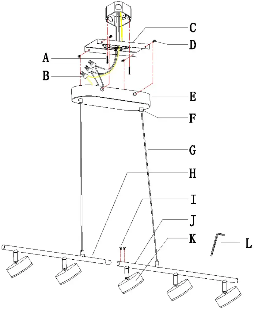 ZEVNI A04652 Kay 36 Inch Wide Black LED Kitchen Island Light - PARTS TYPE QTY INCLUDING