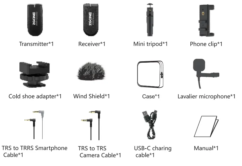 ZGCINE ATOM Smartphone Wireless Lavalier Vlogging Microphone Kit - Figure 1