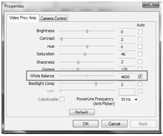 ALFATRON ALF-CMW 102 Separate Audio video Conference HD Camera - Check the white balance option with a default value of 4600