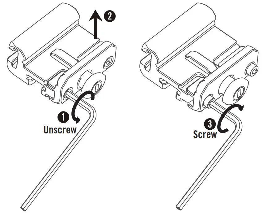 Loosen the screws and install the rail mount in its desired position
