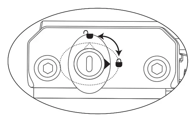 Rotate the button 90 degrees counterclockwise to unlock the product as the mark shows
