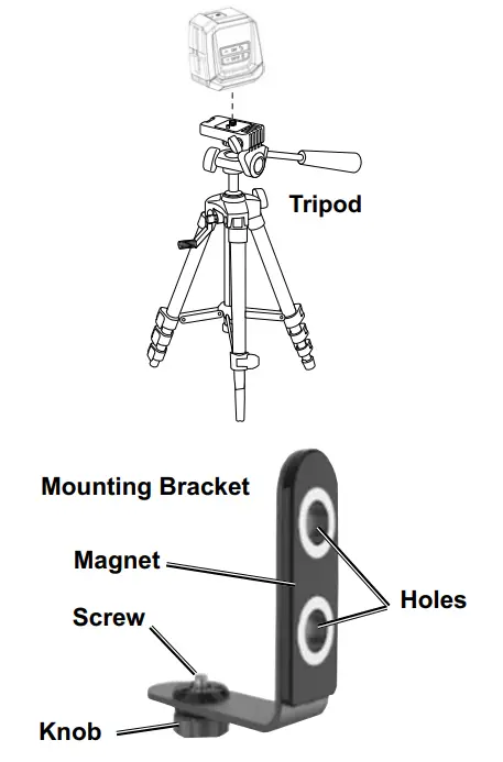Bawer 20203LB 40 FT Self Leveling Cross Line Laser Level - Mounting