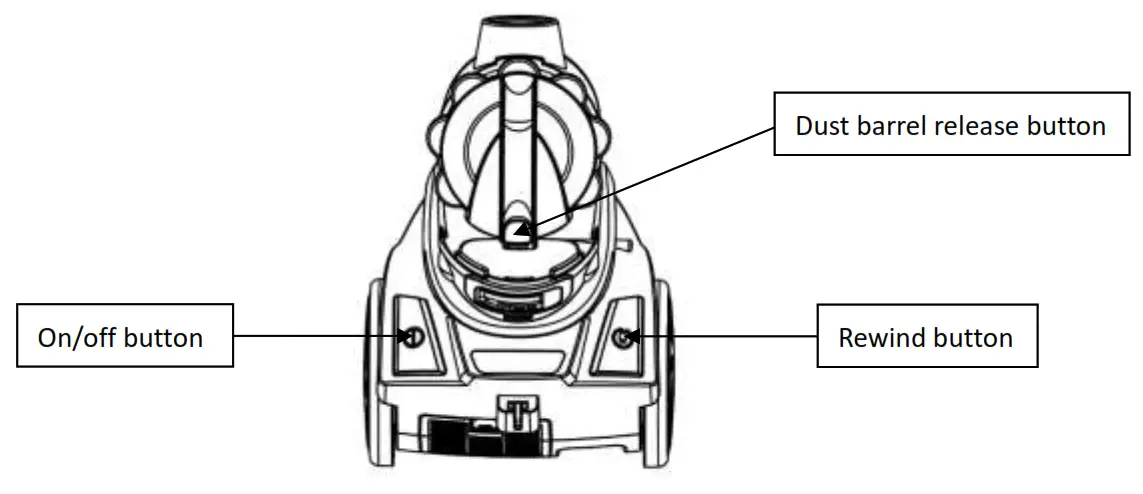 emerio VCE 108278 10 Cylinder Vacuum Cleaner - button