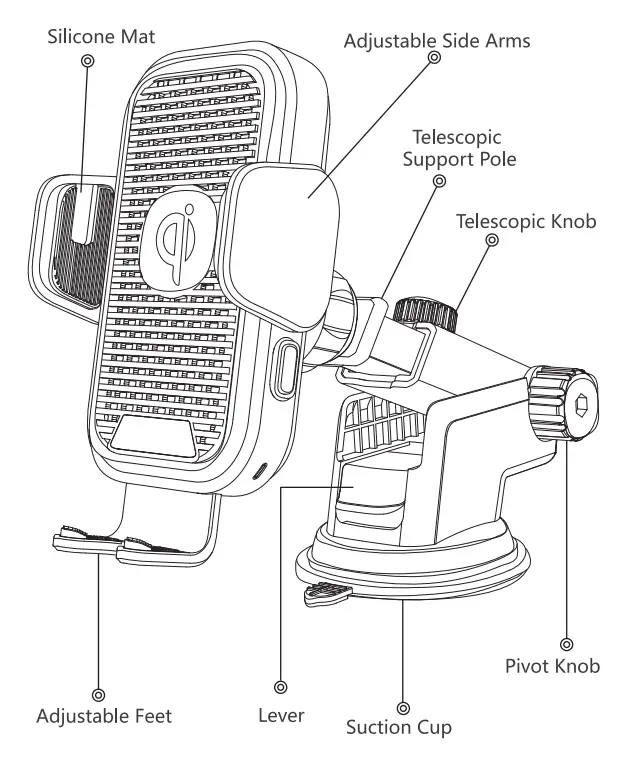 Shenzhen Mgctech CF-10 Fast Wireless Car Charger User Manual - Product Parts Description