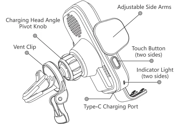 Shenzhen Mgctech CF-10 Fast Wireless Car Charger User Manual - Product Parts Description