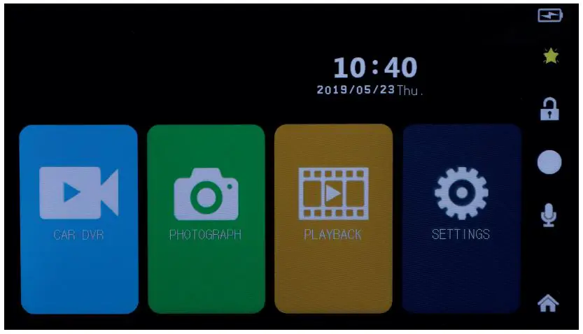 PNI Voyager S2000 Full HD Car DVR Camera - MAIN INTERFACE AND FUNCTION DESCRIPTION