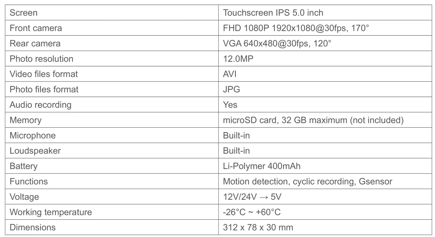 PNI Voyager S2000 Full HD Car DVR Camera - TECHNICAL SPECIFICATIONS