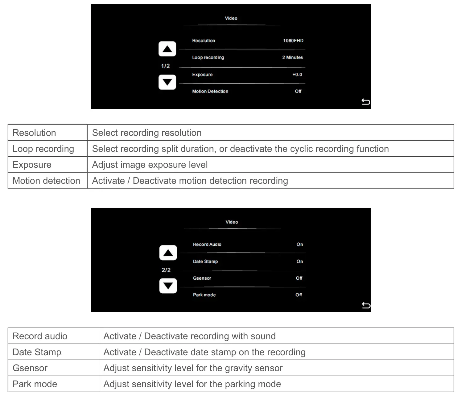 PNI Voyager S2000 Full HD Car DVR Camera - VIDEO SETTINGS