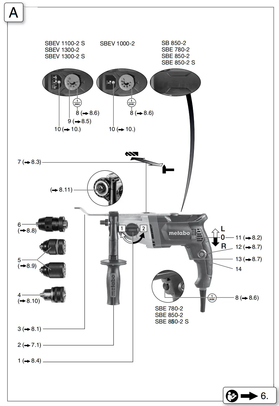 metabo SBEV 1300 2 S Impact Drill Instruction - Fig 1