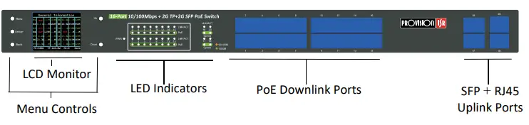 PROVISION ISR PoES 16250GCL 2SFP Color LCD PoE Switch-fig2
