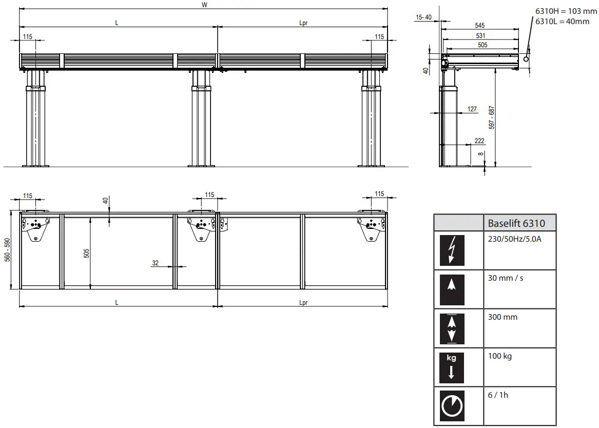GRANBERG 6310L Baselift Floor 40mm Front - Figure 2