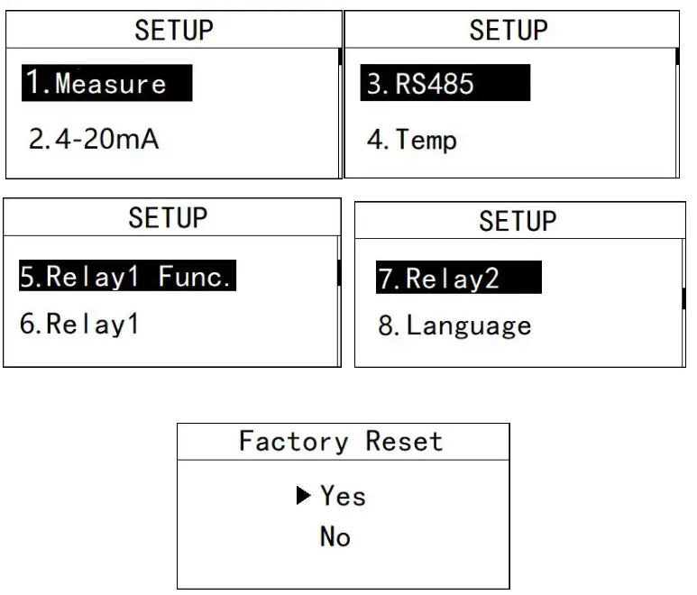 BOQU pHG 2091Pro ORP Meter - setup menu