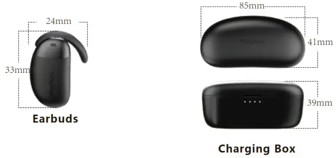 Srhythm S7 True Wireless Stereo Earbuds - Product Dimensions